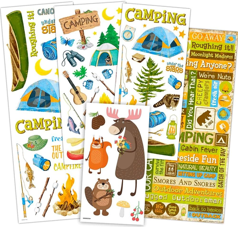 Camping Stickers Party Supplies Camping Craft Bundle - 5 Pack Camping Party Decorations Crafts for Kids, Teens, Adults (Camping Party Favors)