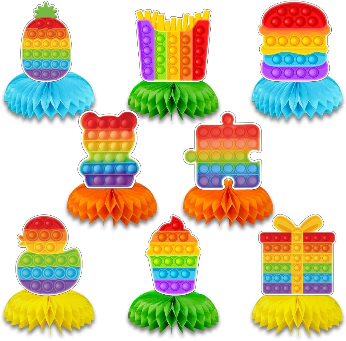 8pack Pop Push Bubbles Party Honeycomb Centerpiece Table Decorations Pop Push Bubbles Theme Birthday Party Supplies (A)