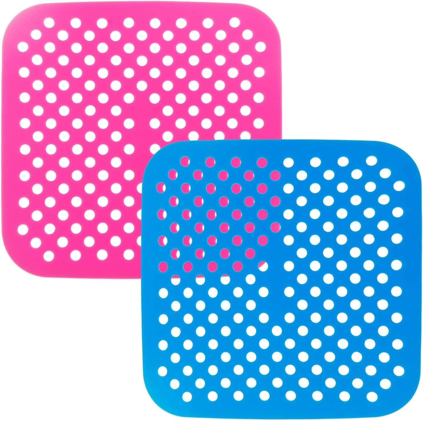 Sakolla Silicone Air Fryer Liners (Set of 2) - 8.5 Inch Square Perforated Air Fryer Mats, Reusable Non-Stick Replacement Baskets for Air Fryer, Steaming Basket, and More