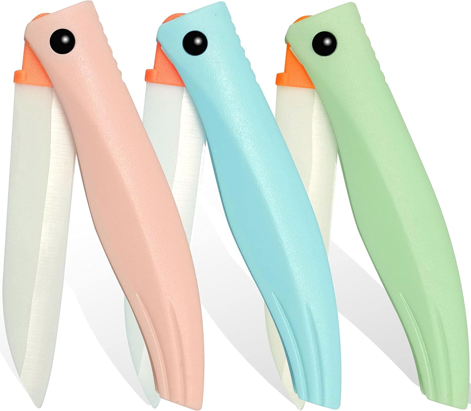 GAJING Ceramic Folding Fruit Paring Portable Knife 18 gram Lightweight Hygienic ZrO2 Anticorrosion Antioxidation Blade For Women girls while Travel,Picnic,Camping,Kept in bags,backpacks (3PCS)