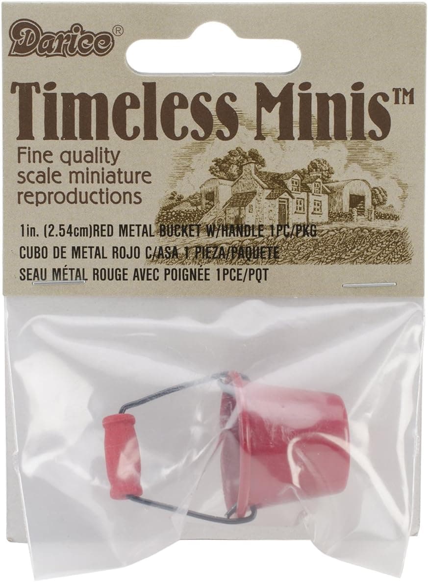 Darice 2307-05 , Timeless Miniature Metal Pail with Handle, Red