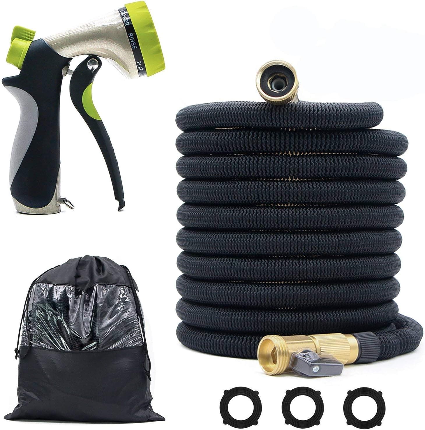 Garden Hose, Expandable Water Hose with 3/4 Solid Brass Joint, Lightweight and Durable, Easy to Take-Up & Storage, 8 High Pressure Spray Nozzles (100 FT)