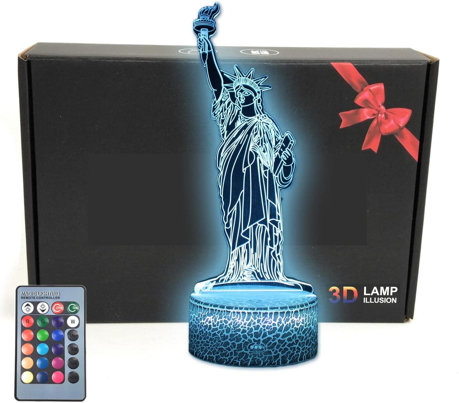 Statue of Liberty World Landmark Building 3D Illusion LED Table Lamp Night Light with Greeting Card,Luminous Base,16 Colors Remote Decor Gift for Fathers Day,Dad,Mothers,Men,Women,Kids,Boys,Teens