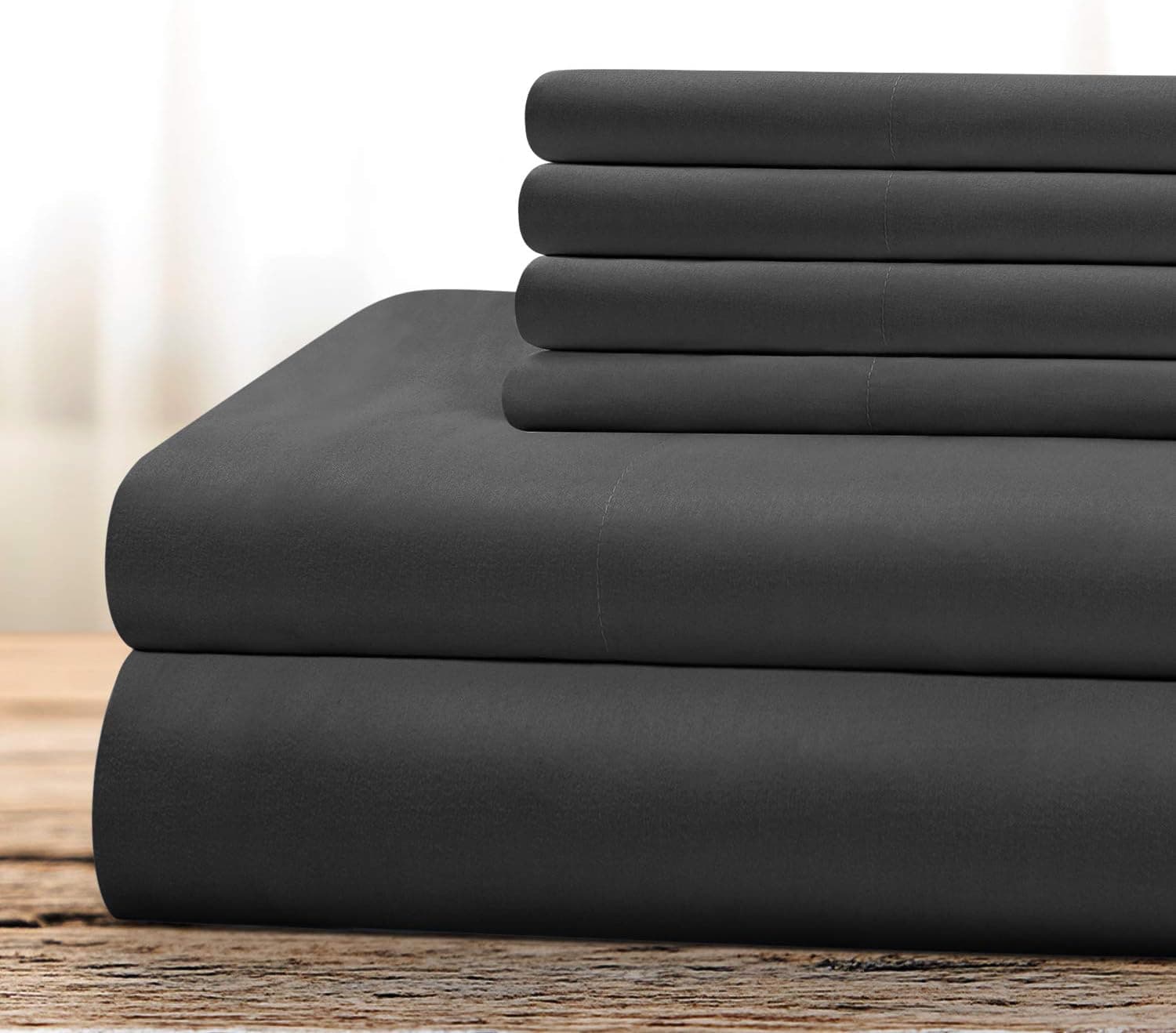 BYSURE Hotel Luxury Bed Sheets Set 6 Piece(King, Dark Gray) - Super Soft 1800 Thread Count 100% Microfiber Sheets with Deep Pockets, Wrinkle & Fade Resistant