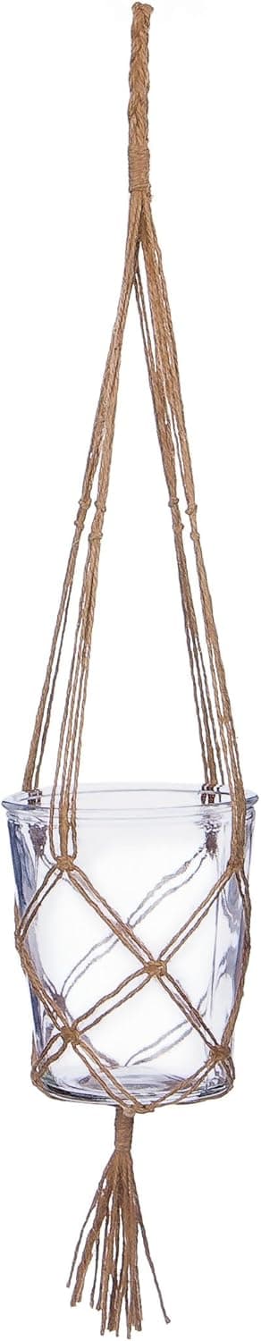 Skalny Round Glass & Rope Hanging Planter, 28.5"