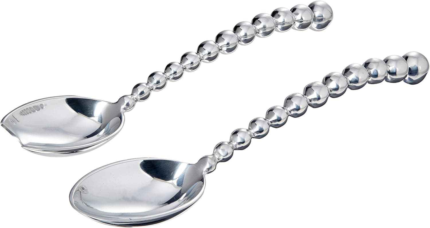 MARIPOSA Pearled Large Salad Servers, Silver