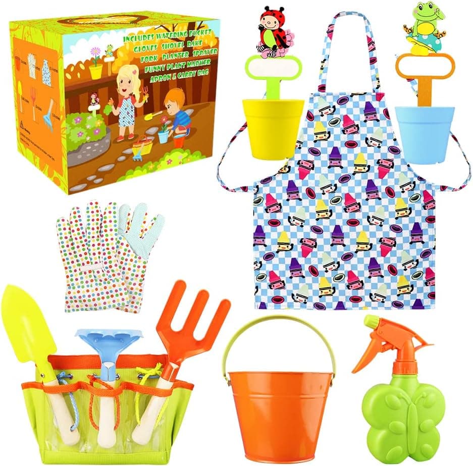 Megawodar Kids Gardening Toy with 12pcs Children Garden Tools in Gift Box for Boy and Girl's Birthday Christmas New Year Gift