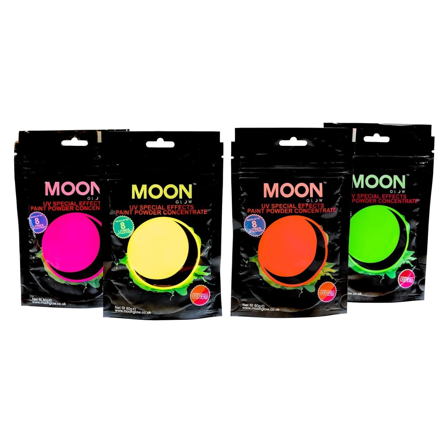 Moon Glow - 2.8oz Blacklight Paint Powder Set of 4 - Neon Special Effects Paint Party Powder Concentrate - Makes up to 8.4 US Gal!