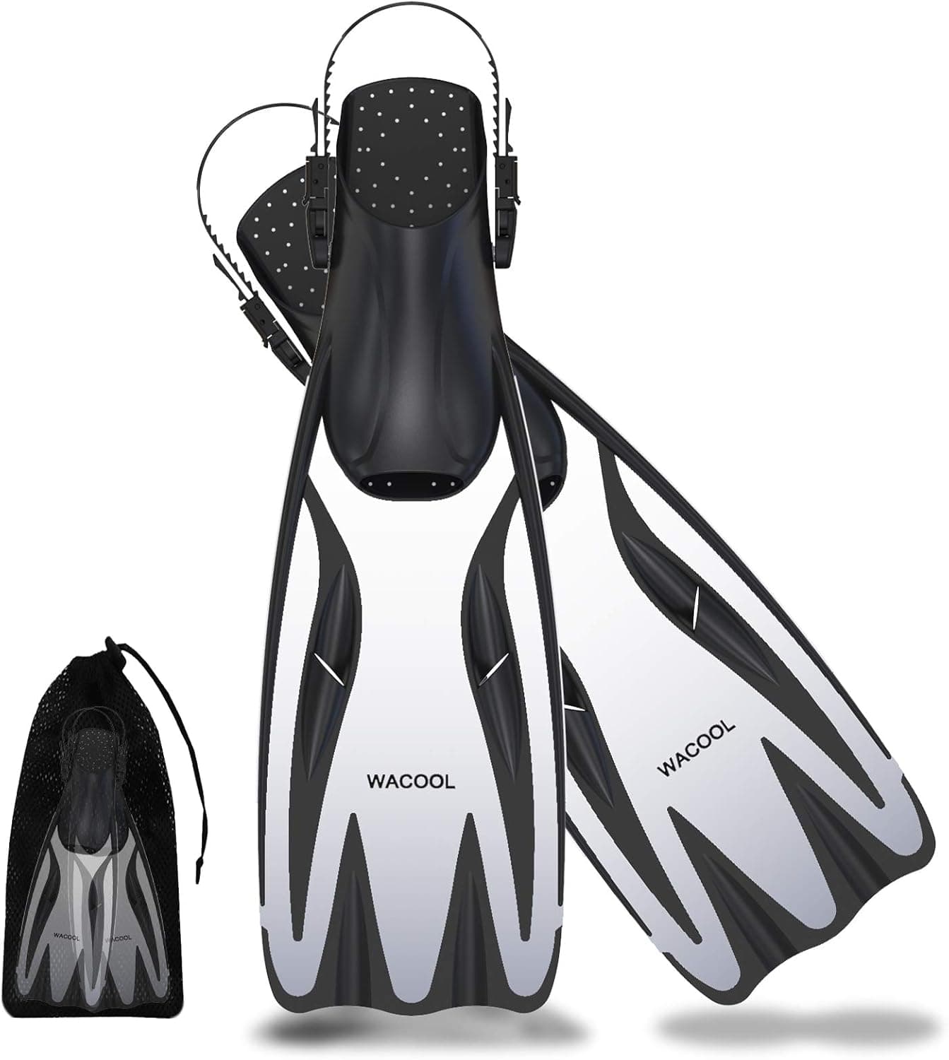 WACOOL Adjustable Professional Long Blade Fins Flippers Freediving Speafishing for Snorkeling Diving Scuba or Swimming Training