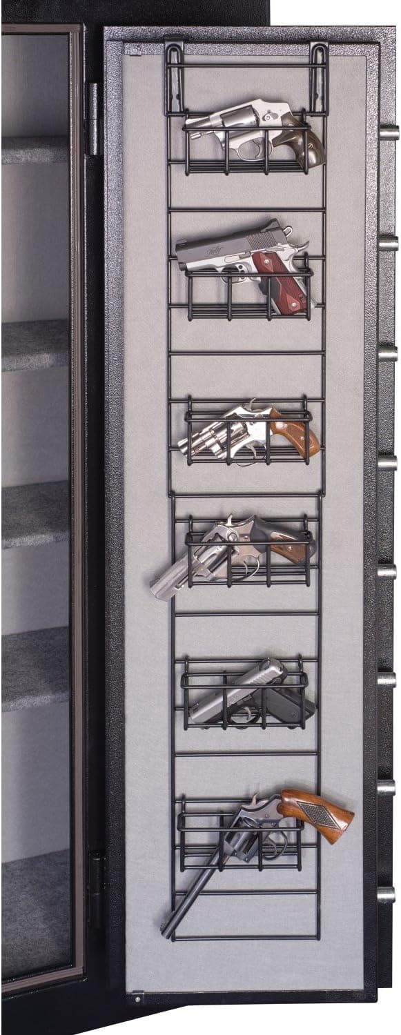 SnapSafe Gun Safe Door Organizer – Safe and Vault Door Organizer, Maximize Space in Your Safe – 48 Inches Height, Includes 6 Handgun Baskets – Black, Item No, 75800