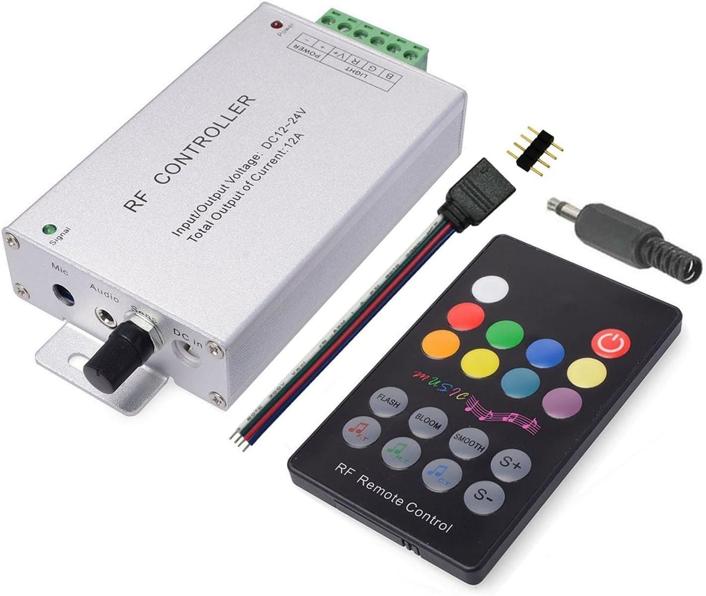 TronicsPros 18 Keys Music Sensor Controller DC 12V-24V 12A Music Activated LED Controller for SMD 5050 3528 2835 RGB LED Strip Ribbon RGB LED Tape Lights Under Glow Light Kit Color Changing with Beat