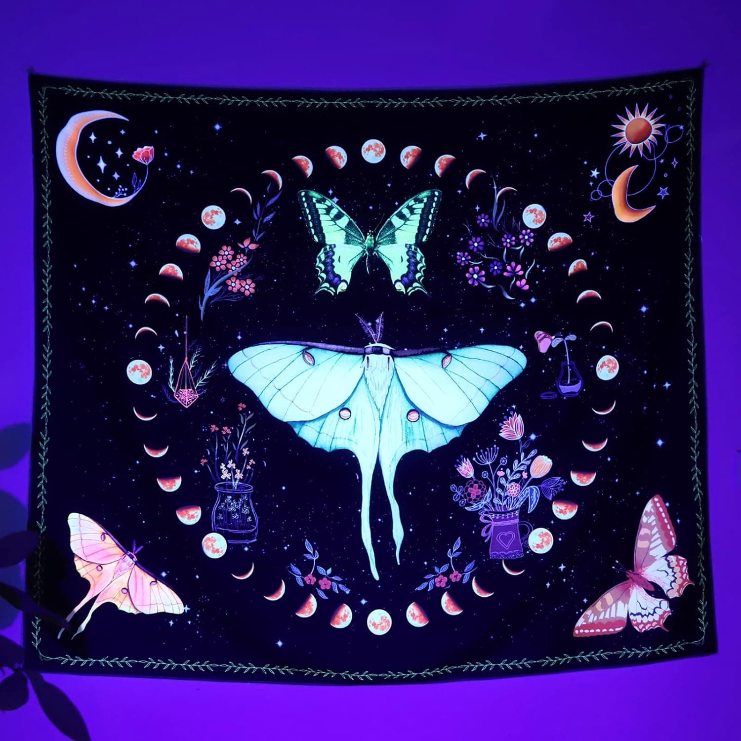 VICELEC Blacklight Butterfly Wall Tapestry, Tapestry for Bedroom UV Reactive Trippy Psychedelic Neon Tapestries Glow in the Dark Party Backdrop, Wall Art for Bedroom Living Room, 60" X 80"