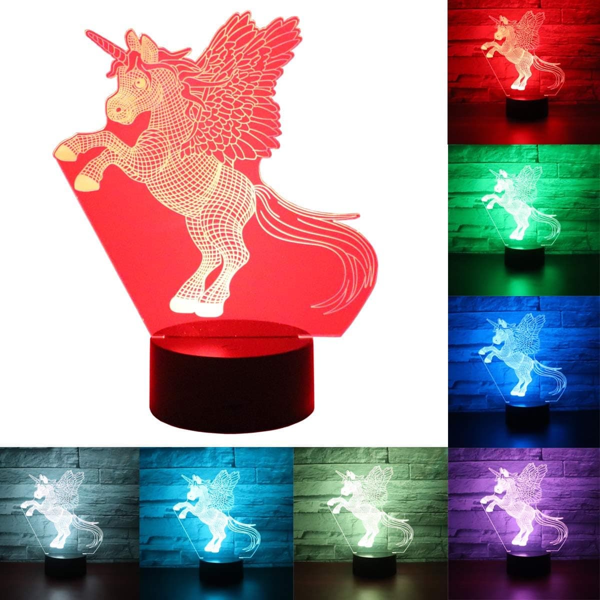 Hguangs Night Lamp for Unicorn Party 3D Optical Illusion Night Light 7 Colors Changing Touch Control Gifts Christmas Birthday Valentine's Day Kids Girl Boy