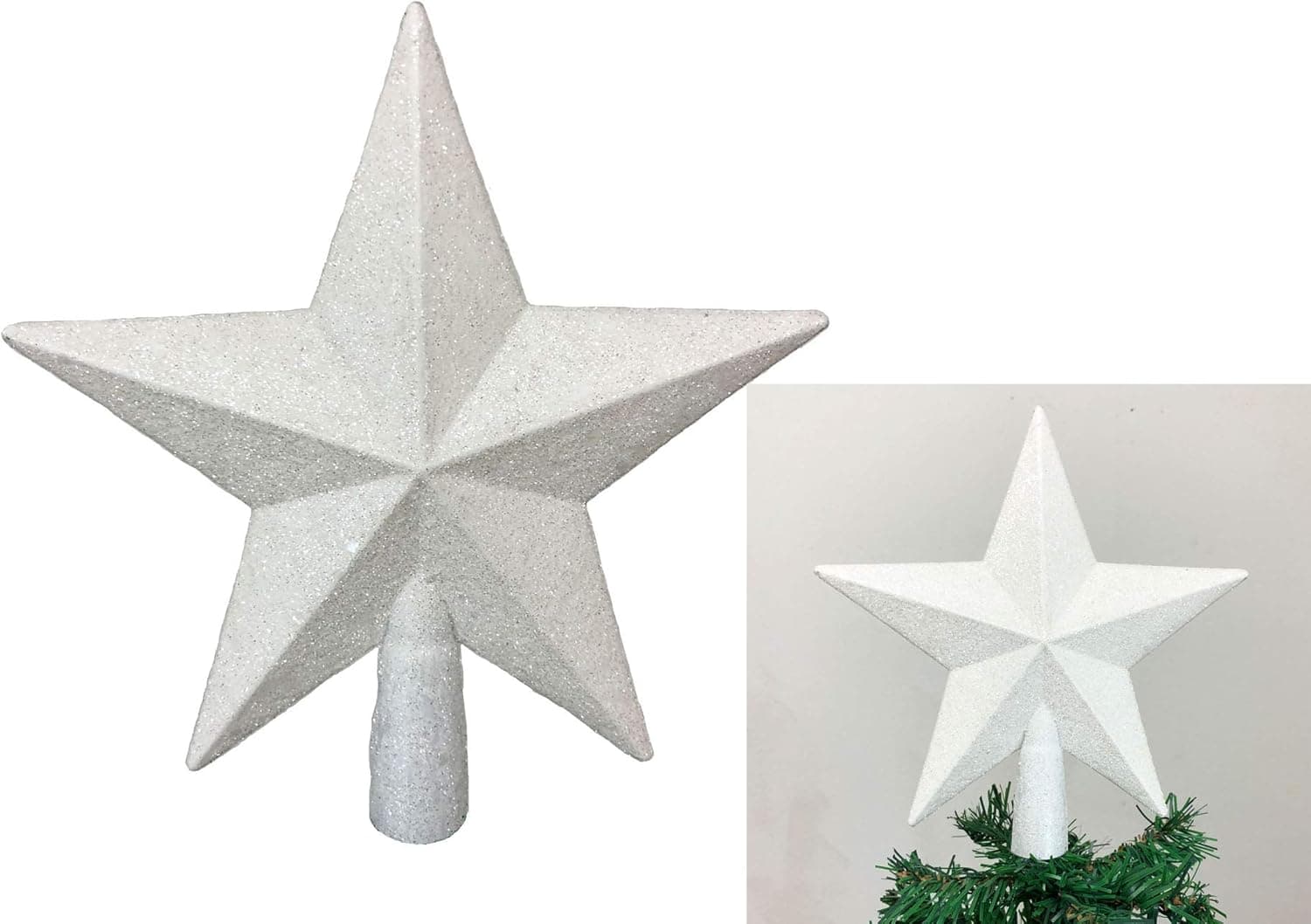 PEPPERLONELY 8" H White Star Christmas Tree Topper Christmas Décor, Sparkling White Shatter Resistant, Perfect for Any Size Christmas Tree