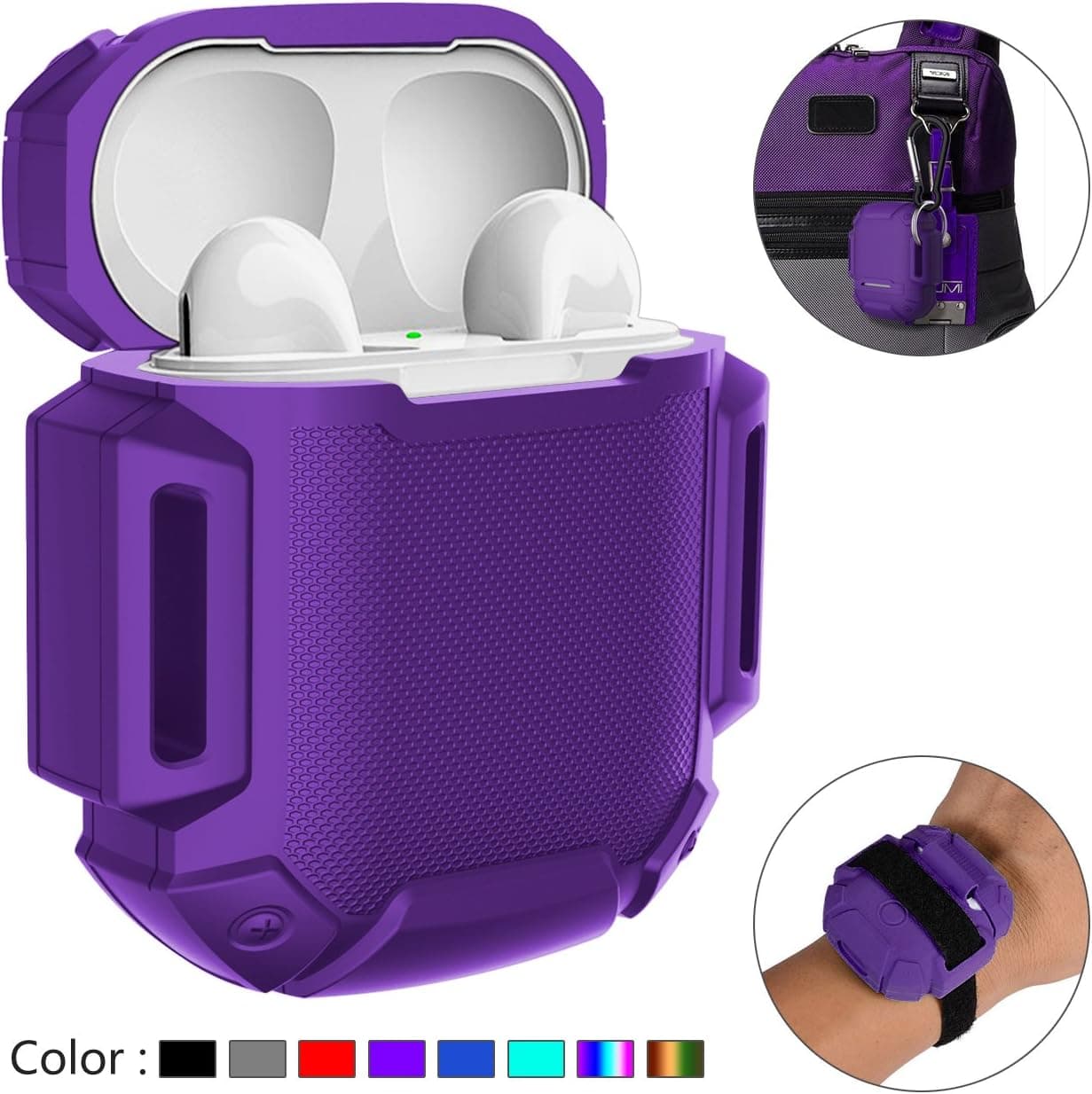 GOGOSODU Compatible AirPods Charging Case Protective Shock Resistant Silicone Cover Sports Design with Hard Sleeve and Keychain Compatible Apple Airpods
