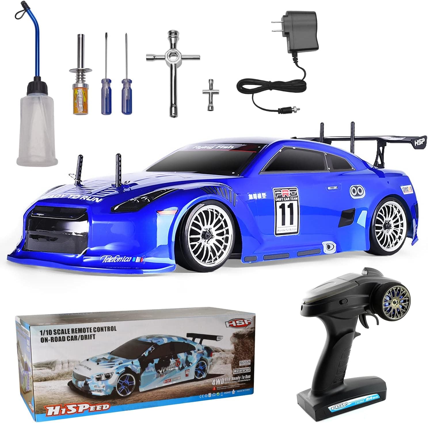 HSP Roadwi 4wd RC Car 1:10 On Road Touring Drift Two Speed Nitro Power Vehicle (Blue)