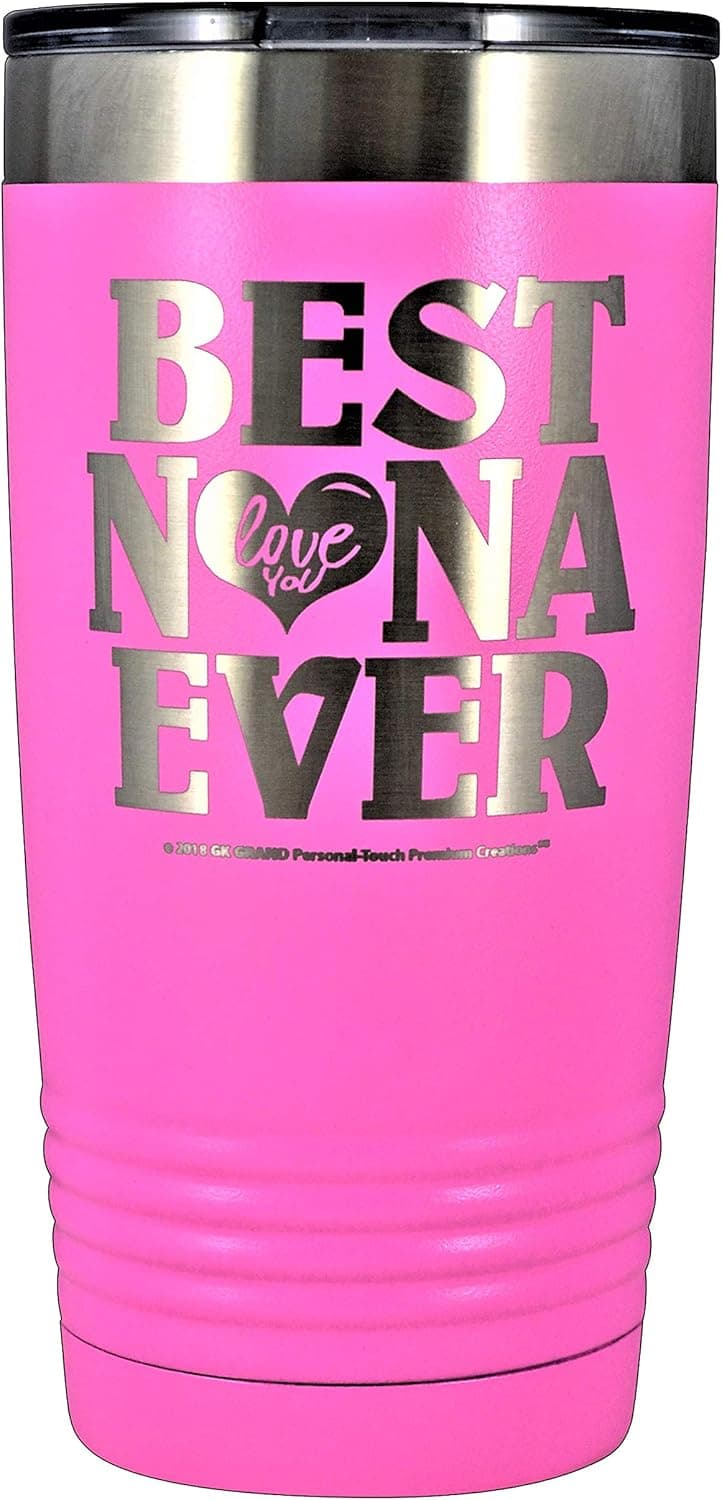 GIFTS FOR NANA – “BEST NANA EVER ~ LOVE YOU” GK Grand Engraved Stainless Steel Vacuum Insulated Tumbler Travel Coffee Mug Hot Cold Wine Mothers Day Birthday Christmas (Pastel Pink, 20 oz)