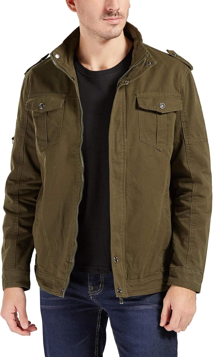 Trimthread Men's Classic Slim-Fit Full Zip Military Cotton Lightweight Work Jacket