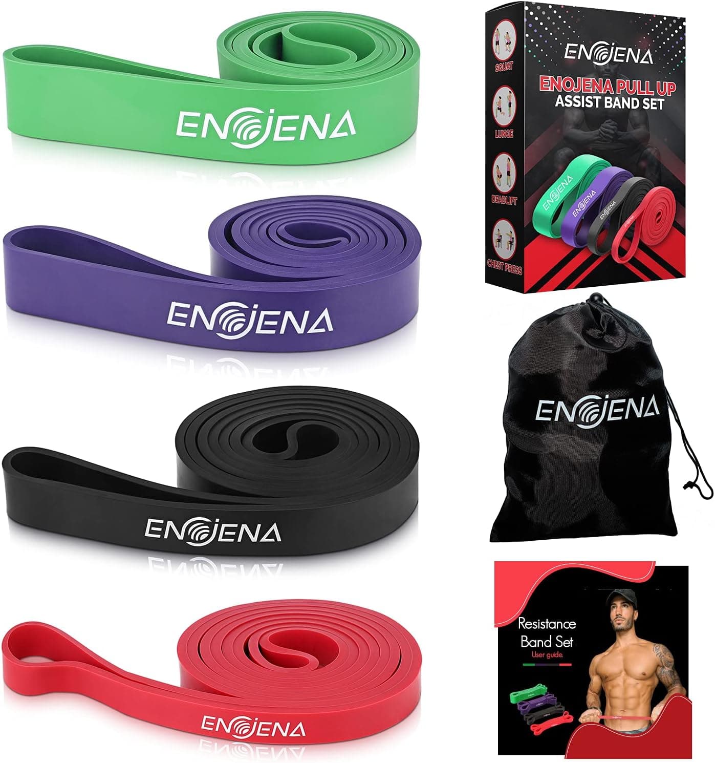 Enojena Pull Up Resistance Bands – Set of 4 Pullup Assistant Band – Resistance Bands for Pull up Assist -Fitness and Assisted Pull up Resistance Band for Heavy Duty Exercise/Home Workouts