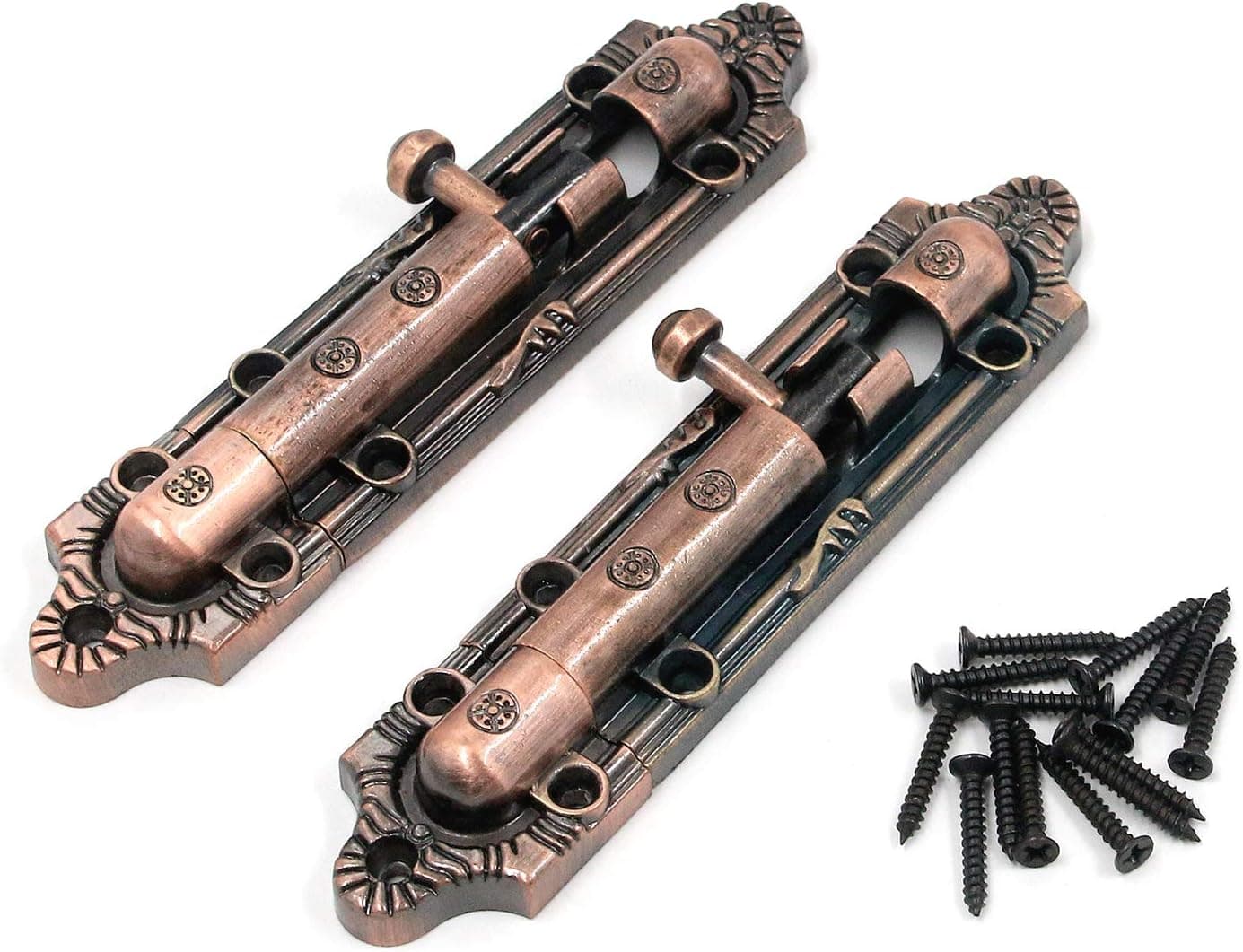 FarBoat 2Pcs Door Latch Barrel Bolt Sliding Lock Gate Buckle Antique Vintage Heavy Duty Hardware for Door Gate Furniture Cabinet Closet with Mounting Screws(Red Bronze, 135mm/5.3inch)