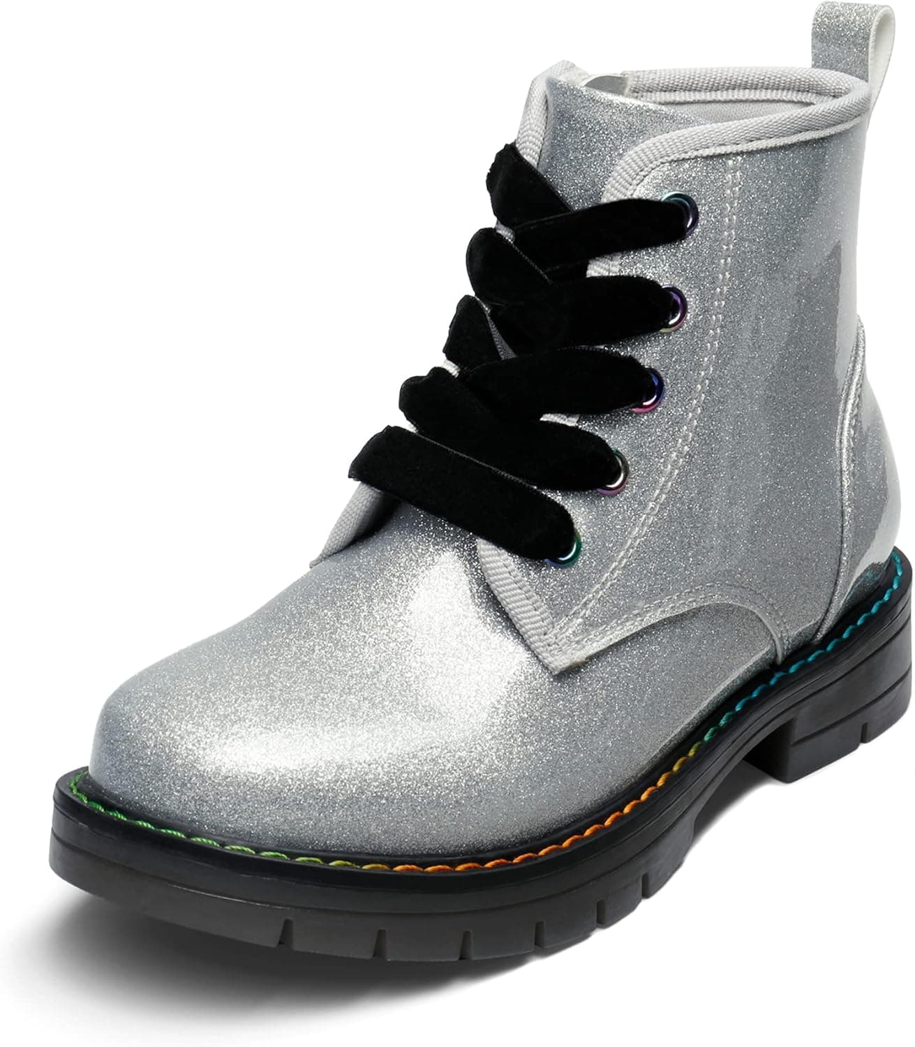 DREAM PAIRS Girls Boys Glitter Ankle Boots Side Zipper Combat Shoes with Lace Up（Toddler/Little Kid/Big Kid）