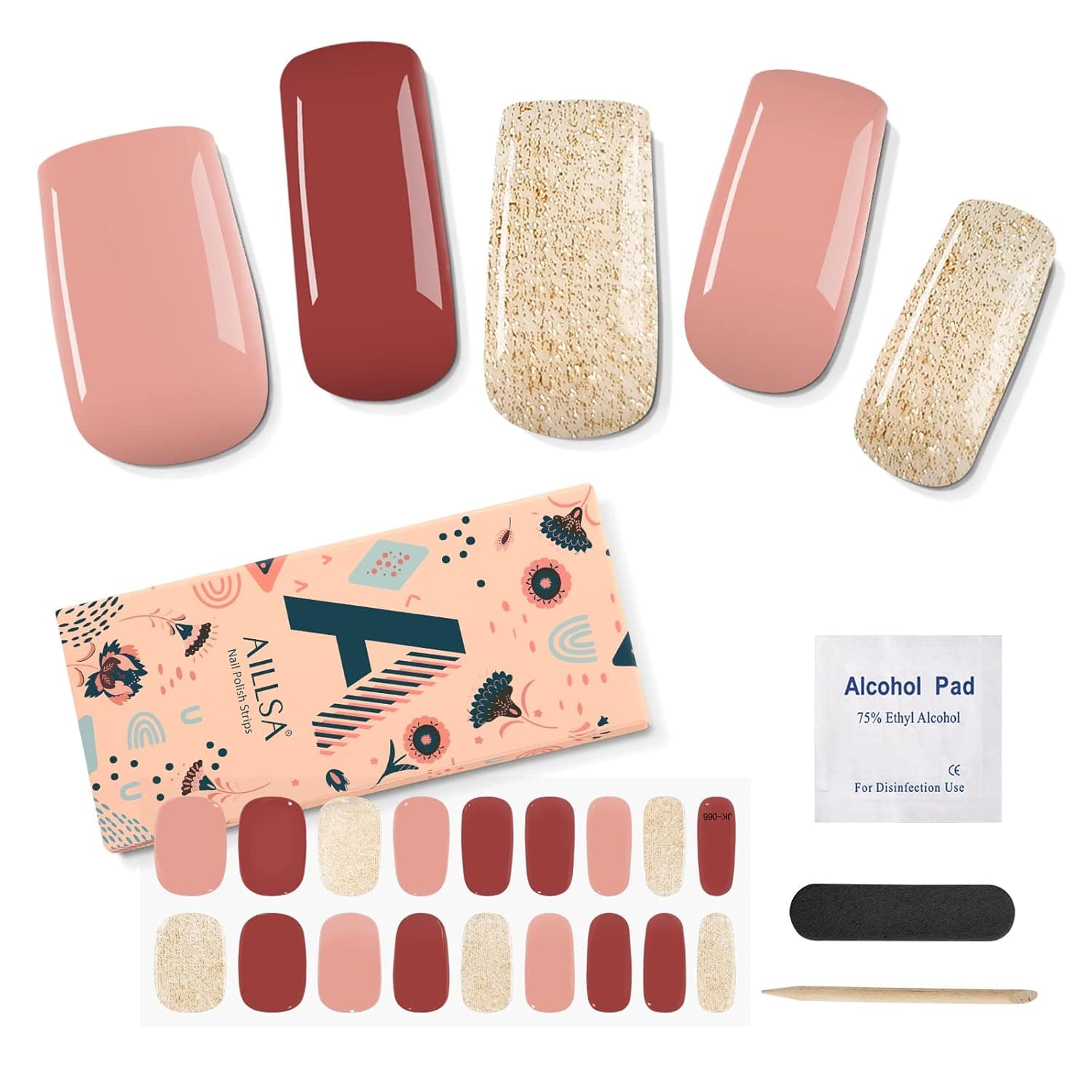AILLSA Semi Cured Gel Nail Strips, Pink Lady Gel Nail Strips, Gel Nail Stickers Full Nail Wraps, Long Lasting,Safe & Easy to Use, Gel Nail Polish Strips for Women 27pcs