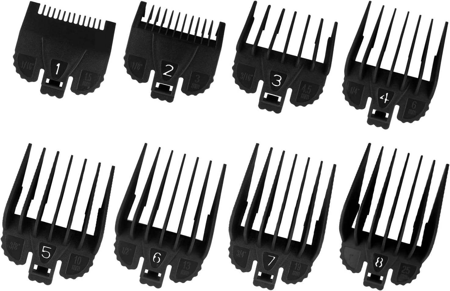 8pcs Senior Hair Clipper Guards Beard Head Kit, Trimmer Clipper Cutting Guides/Guards, 3170-400 8 Combs for Hair Clipper Blades Replacement Parts Compatible With Whal - From 1/16”To 1” (Black)