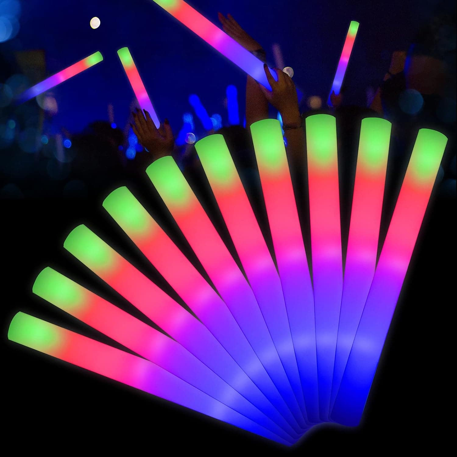 SEEROOTOYS Light up Foam Sticks 20pcs LED Foam Sticks Halloween Party Favors Glow Batons with 3 Modes Flashing Effect for Party, Concert and Event