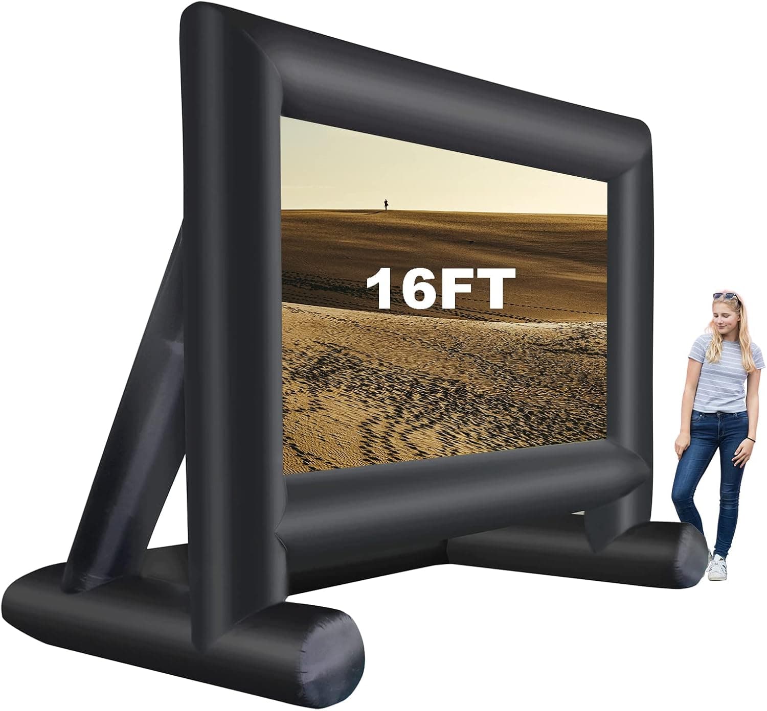 16ft Inflatable Blow up Mega Movie Projector Screen - Includes Inflation Fan, Tie-Downs and Storage Bag- Great for Outdoor Party Backyard Pool Fun (16 feet)