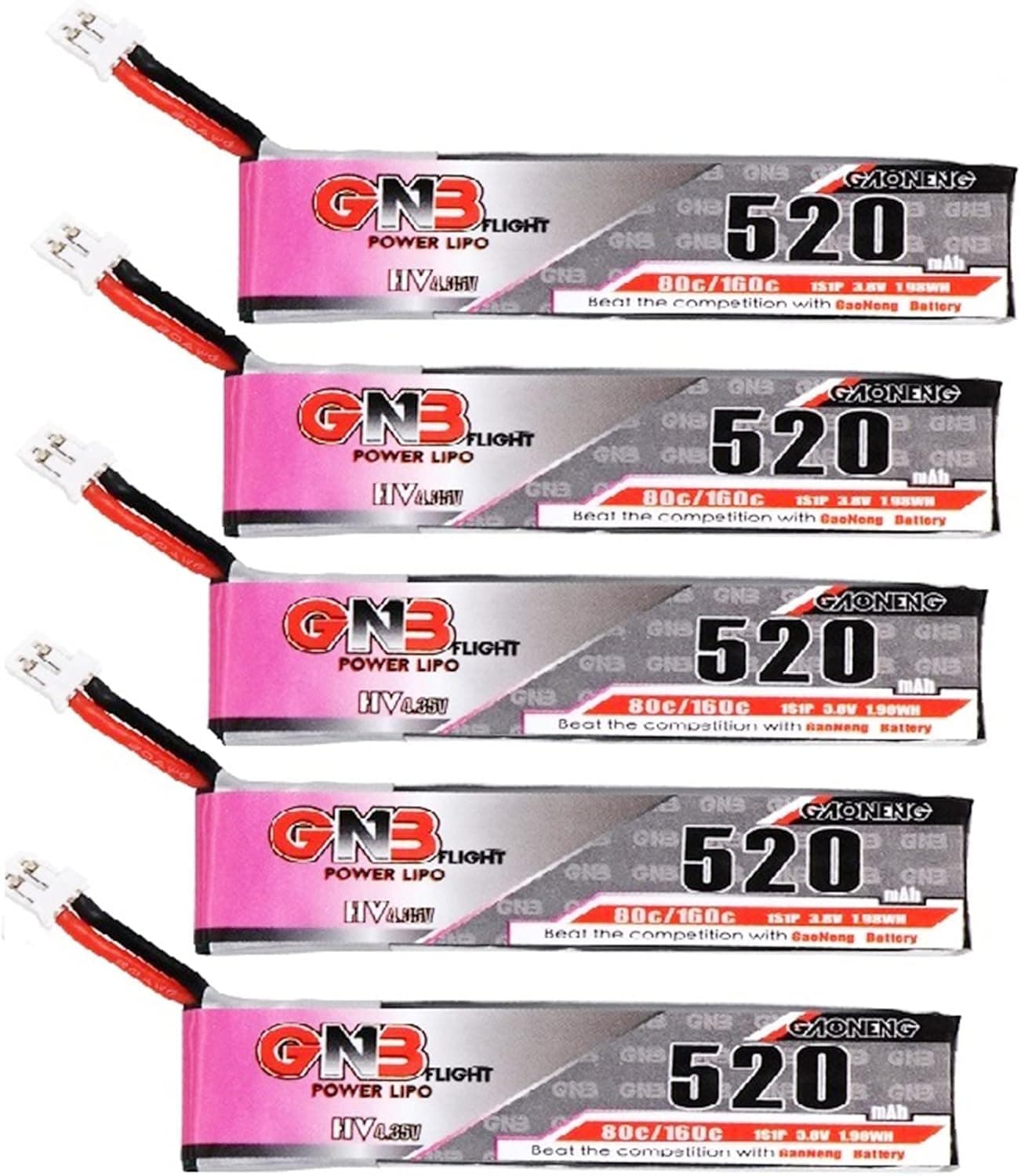 5Pcs GNB 520mAh 1S Lipo Batteries 80C HV 3.8V JST-PH2.0 for EMAX Tinyhawk 2 EXAX Tinyhawk Freestyle Snapper7 Armor 85