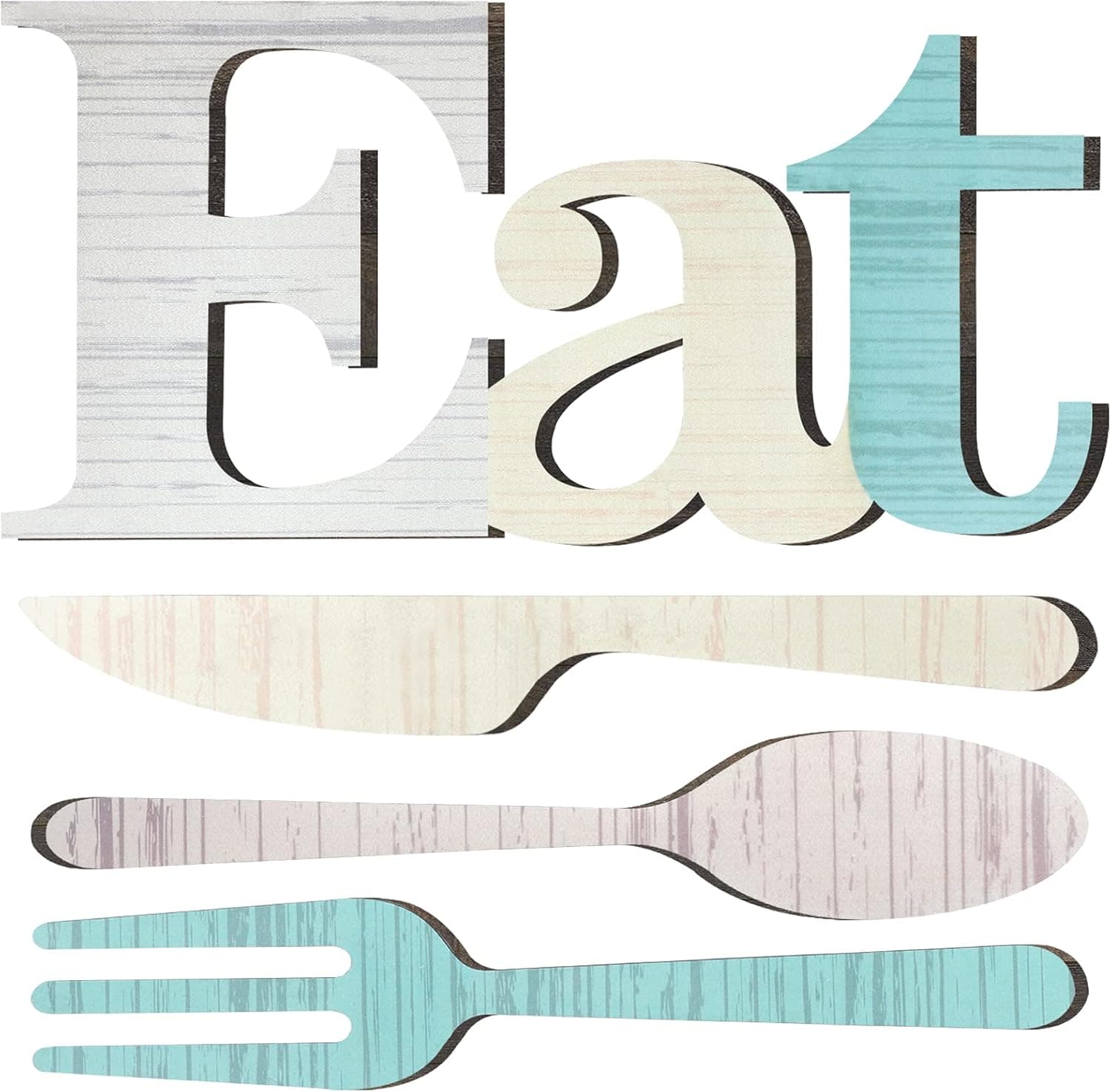 Ruisita Wooden Eat Sign and Cutlery Wall Decor Decorative Hanging Wooden Letters Wall Art Farmhouse Rustic Kitchen Wall Decor Eat Sign for Home, Kitchen Decoration (Gray, Natural, Green)