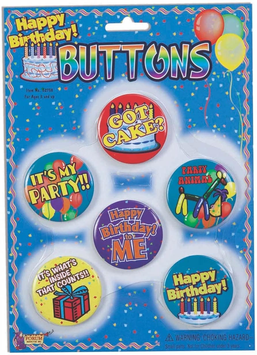 Forum Novelties Happy Birthday Buttons, Set of 6