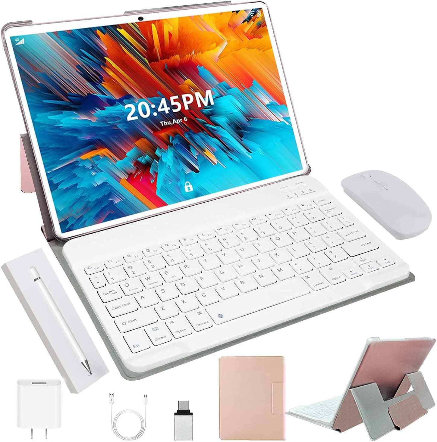 AOYODKG Tablet 2 in 1 with Keyboard, 10.1 inch Android 10 Tablet, 4GB + 64GB(128GB Expand), Dual SIM 4G, Quad-Core, IPS HD Display, 8MP Dual Camera, 8000mAh, WiFi, Google GMS Certified, AYO-P6(Gold)