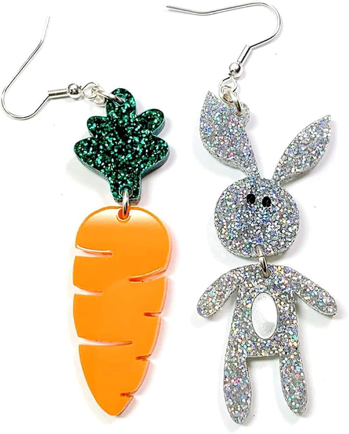 Bunny Acrylic Dangle Earrings Asymmetric Rabbit Carrot Statement Drop Earrings Green Dinosaur Earrings Cute Funny Resin Animal Jewelry Holiday Accessories for Women Girls