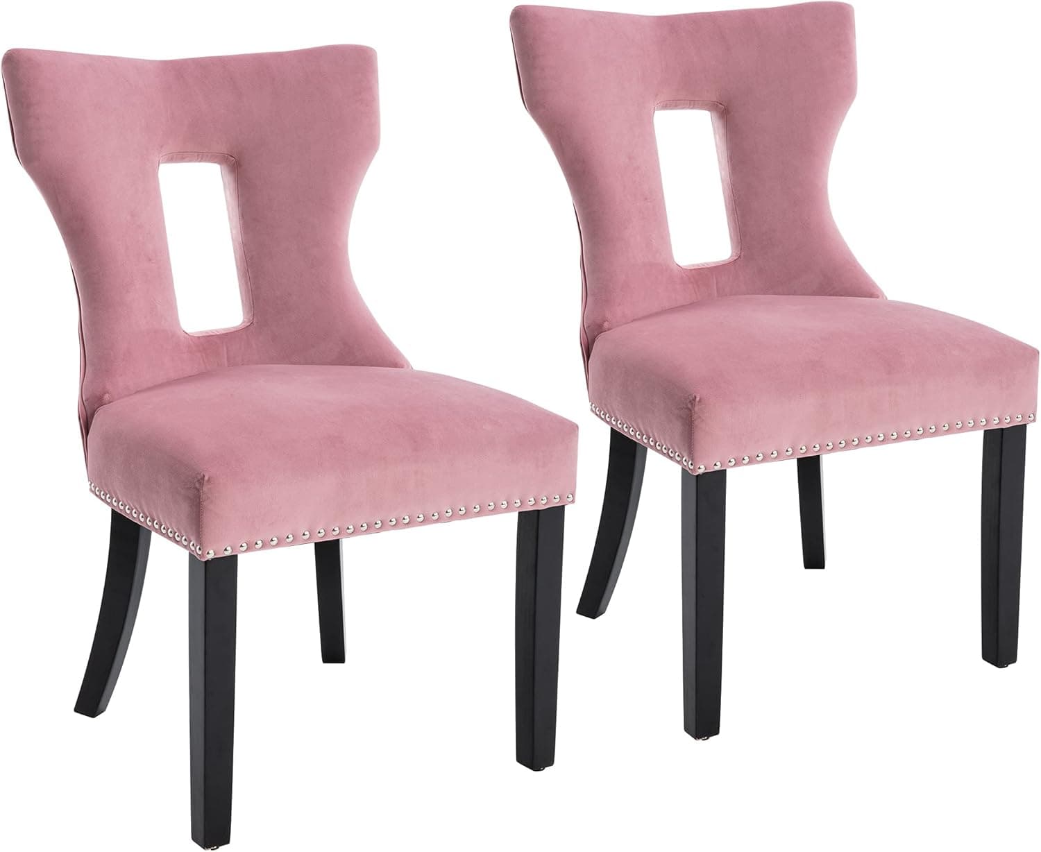 Mymeleson Mid-Century Velvet Dining Chair,Upholstered Chair with Solid Wood Legs,for Kitchen or Dining Room,Set of 2,Pink