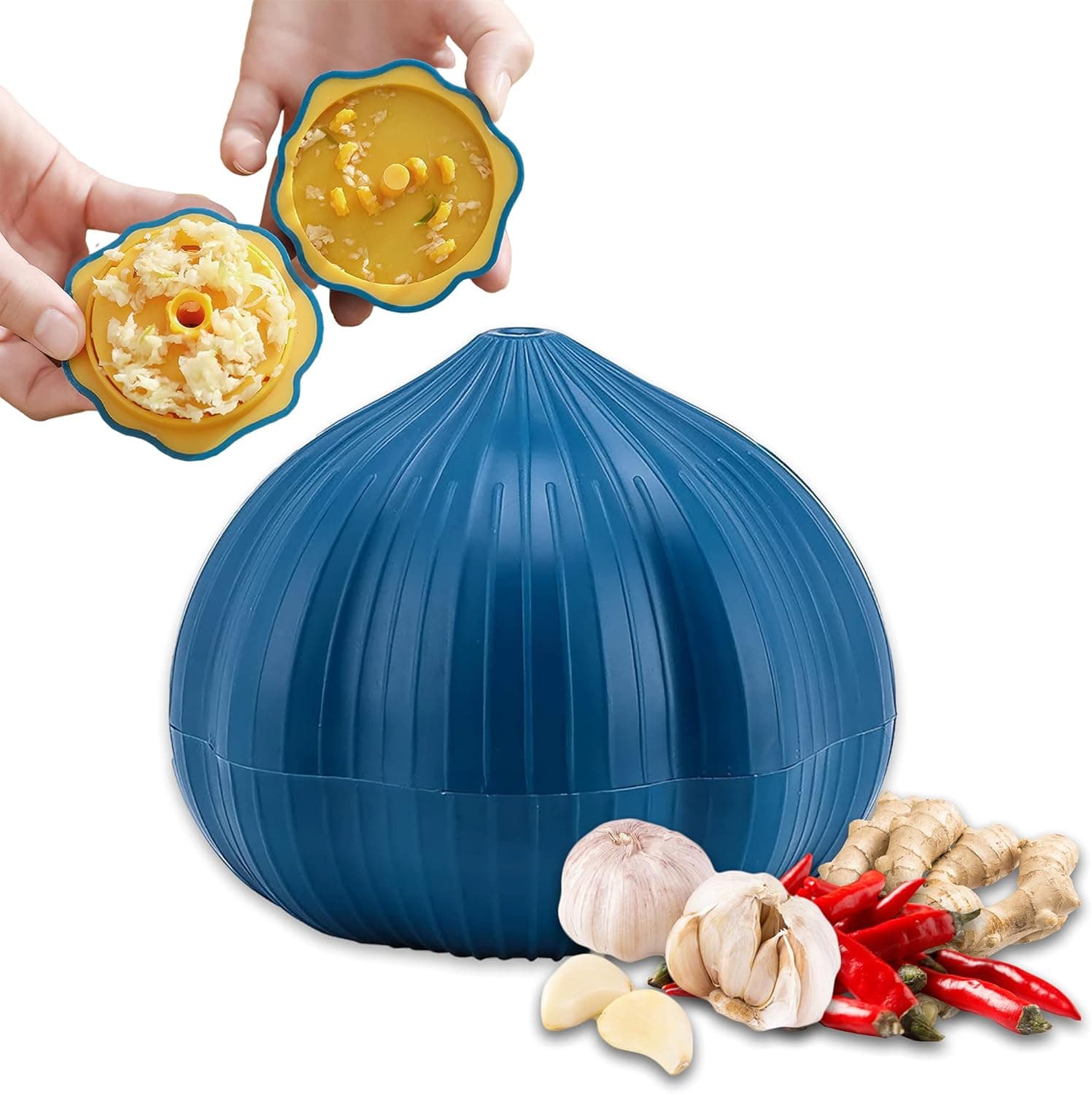 TokRich Rotary Garlic Press, Manual Garlic Crusher Grinder, Grind Garlic / Chili / Ginger, Easy to Clean Kitchen Creative Garlic Press (Cyan)