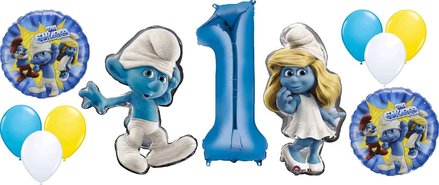 The Smurfs Birthday Party Supplies Smurf and Smurfette 1st Smurfy Birthday Balloon Decorations