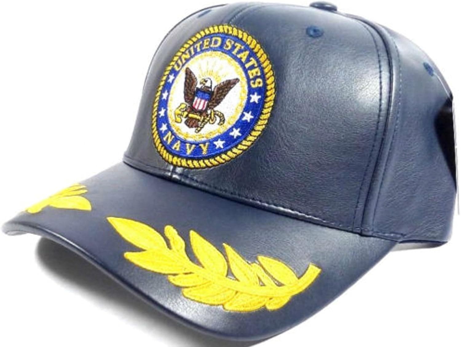 US Navy Cap Leather with Wreath Military Hat United States Navy Logo