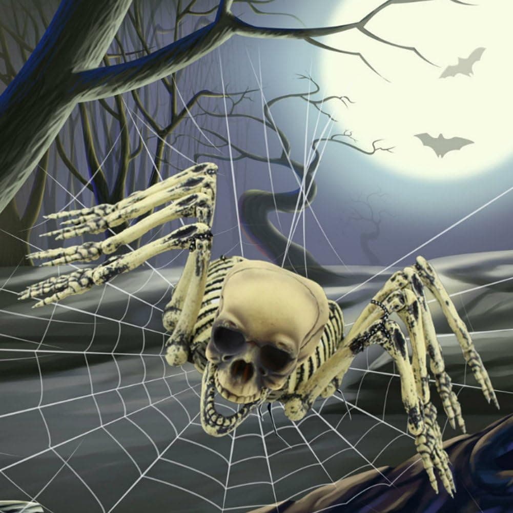 CHICHIC Halloween Hanging Spider Skull, Creepy Human Skull Skeleton, 22 x 8.7 inch, Halloween Props, Best Halloween Decoration
