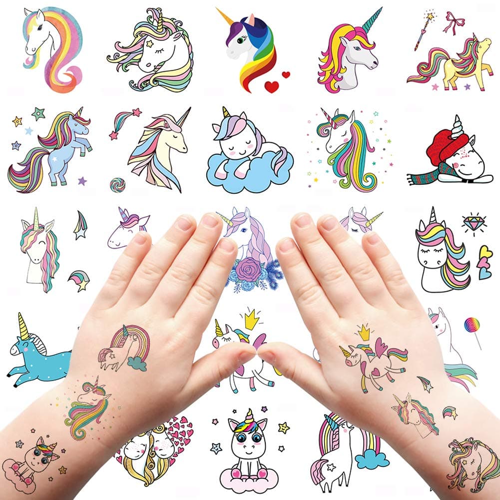 Fanoshon Unicorn Temporary Tattoos Gift for Kids Little Girls, 25 Styles Small Children Unicorn Birthday Party Favor Supplies Decoration Stickers Goodie Bag Filler Christmas Stocking Stuffers