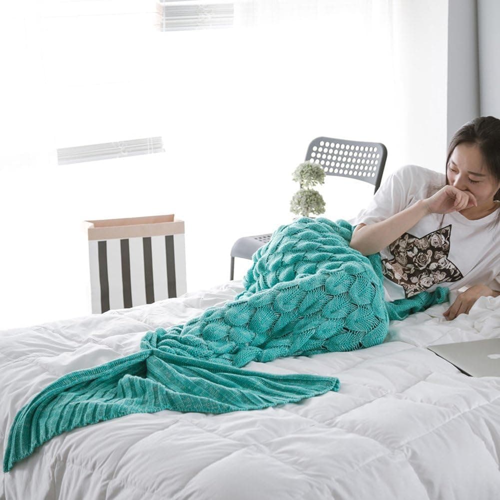 S-D Mermaid Tail Blanket, Super Soft Girls Toys& Fashion All Season Sofa Sleeping Bags Crochet Mermaid Blanket Tail for Kids (Adults, Green - 1 - 74.8'' x 35.4'')