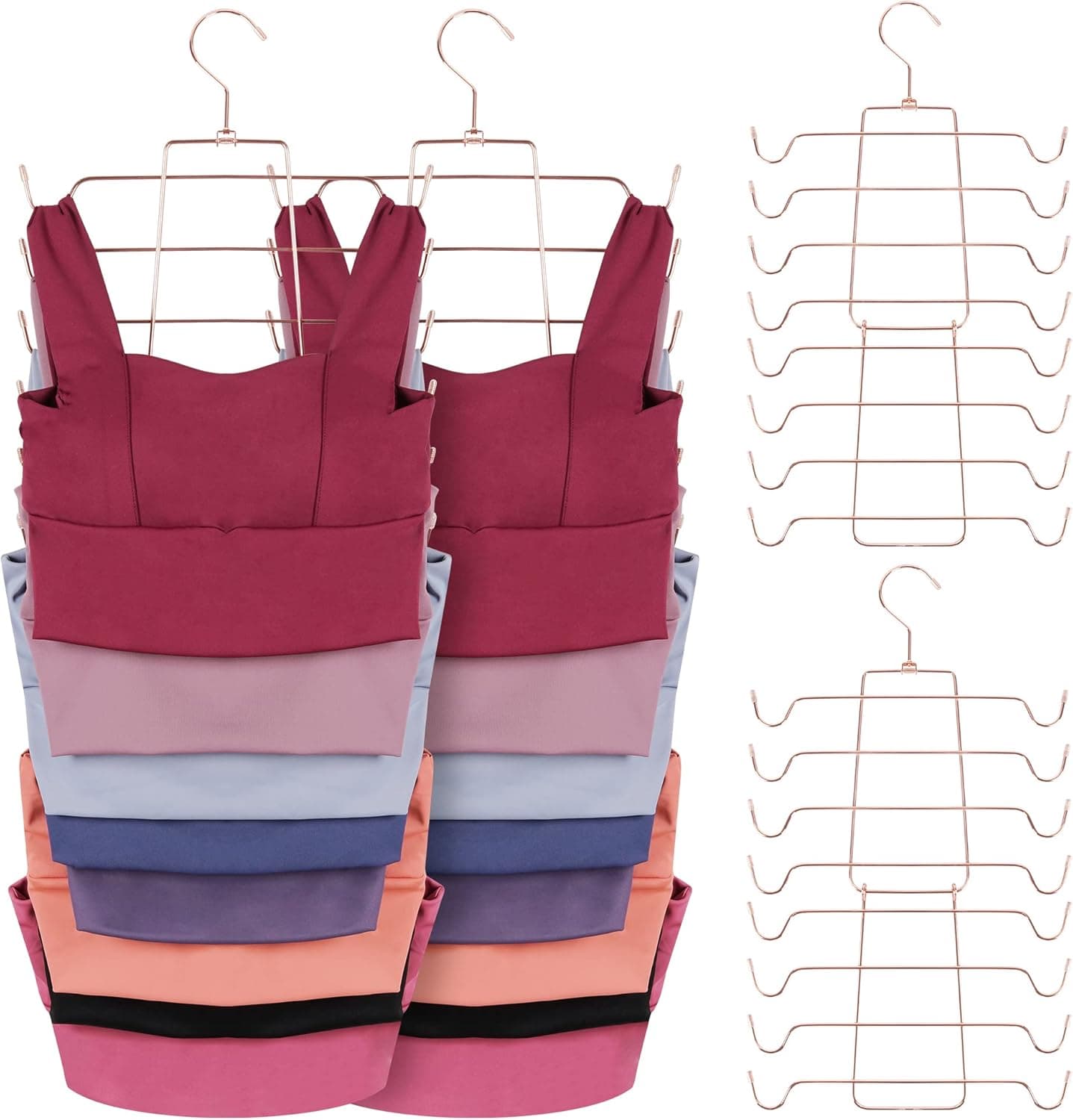 ZEDODIER Tank Tops Hangers, Bra Hanger 4 Pack Metal Space Saving Hanger Closet Organizer for Tank Tops, Bras, Camisoles, Scarfs or Belts, Rose Gold