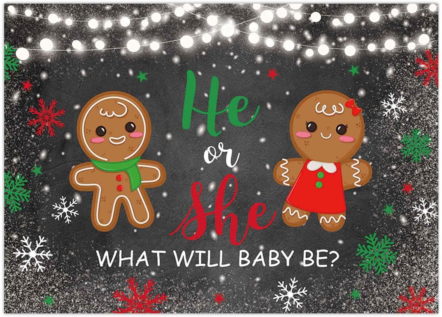Funnytree 7x5FT Winter Gender Reveal Backdrop Christmas Cookie Gingerbread He or She What's Baking Party Banner Boy or Girl Baby Shower Decoration Supplies Favors Gifts Photobooth Props