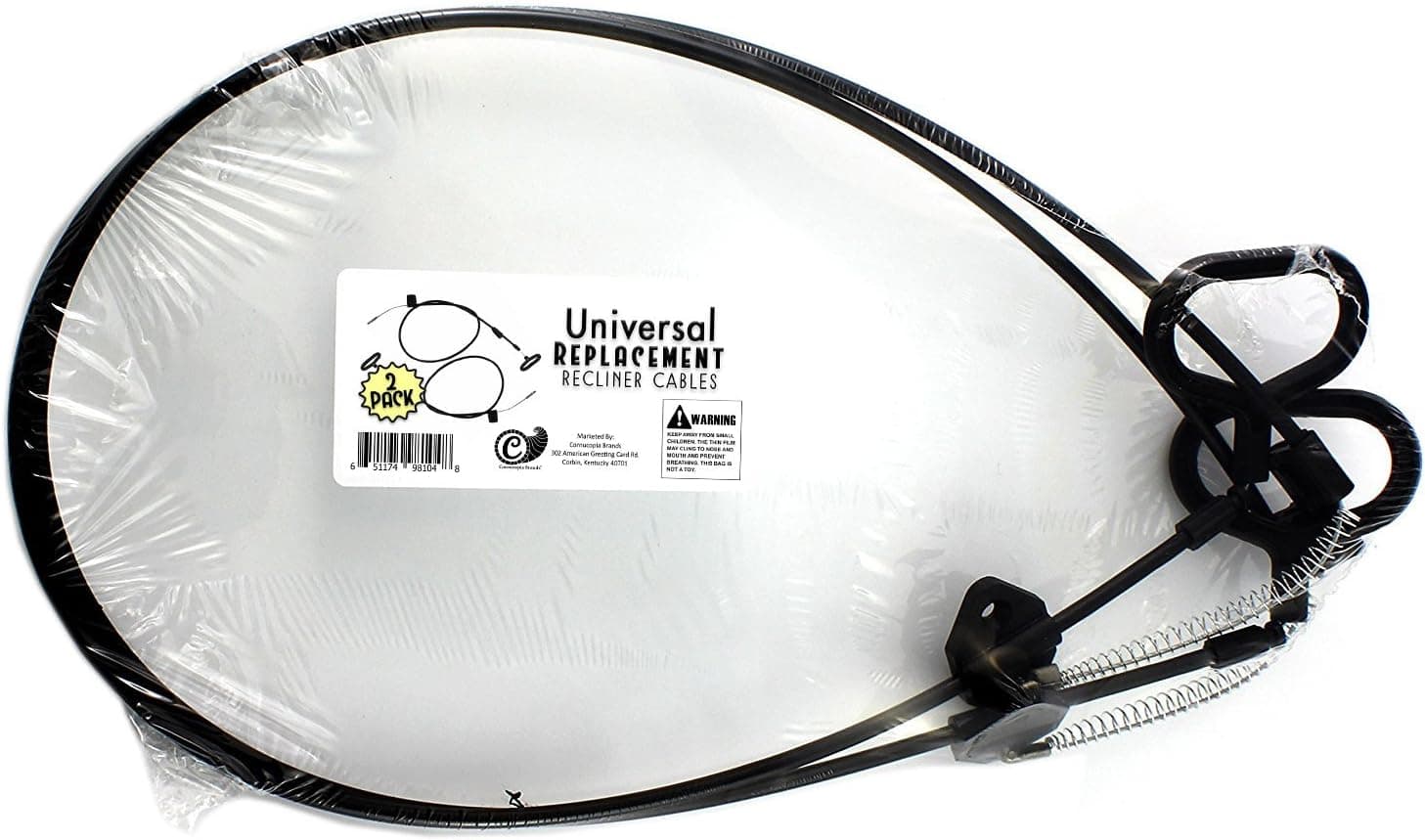 Universal Recliner Replacement Cables (2 pack), D-Ring Parachute Style Cable, Standard 39" Replacement Pull Cable with Release Handle for Recliner Armchair or Sofa