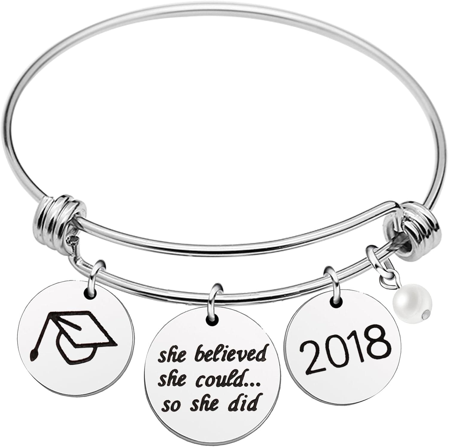 AGR8T Pearl Graduation Cup Bangle Bracelet for Women Girl She Believed She Could So She Did (2018)