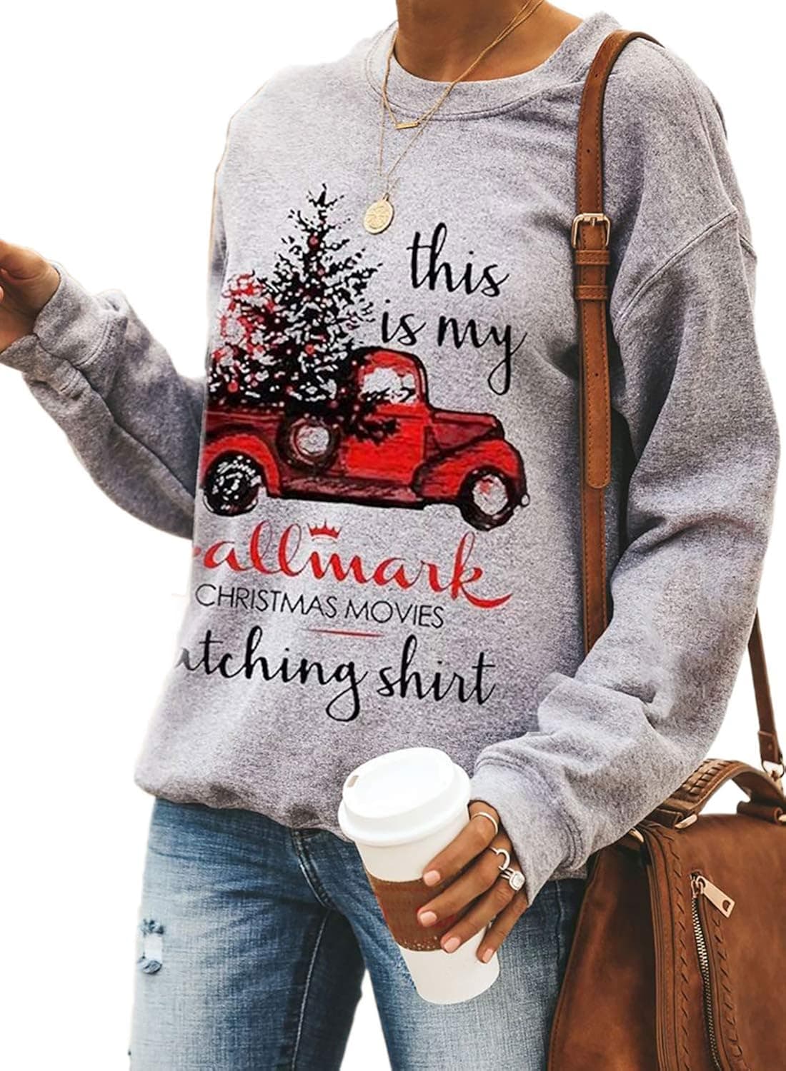 Sidefeel Women Sweatshirt Holiday Graphic Pullover Tops 2XL Gray-2011