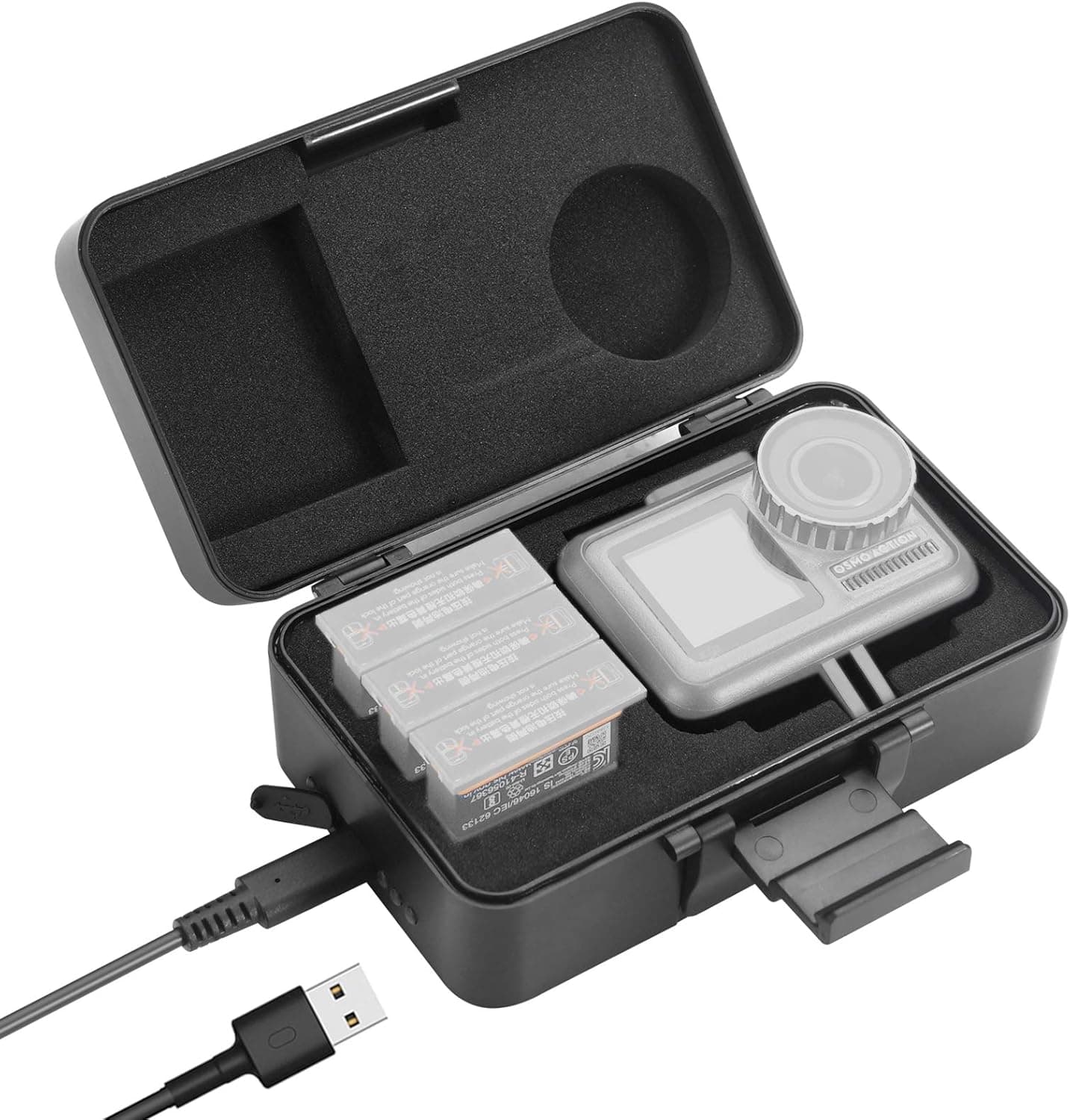 Hanatora 3-Port Battery Charger Case for DJI Osmo Action,USB Charging Box,Charger and Storage 2-in-1 Accessories