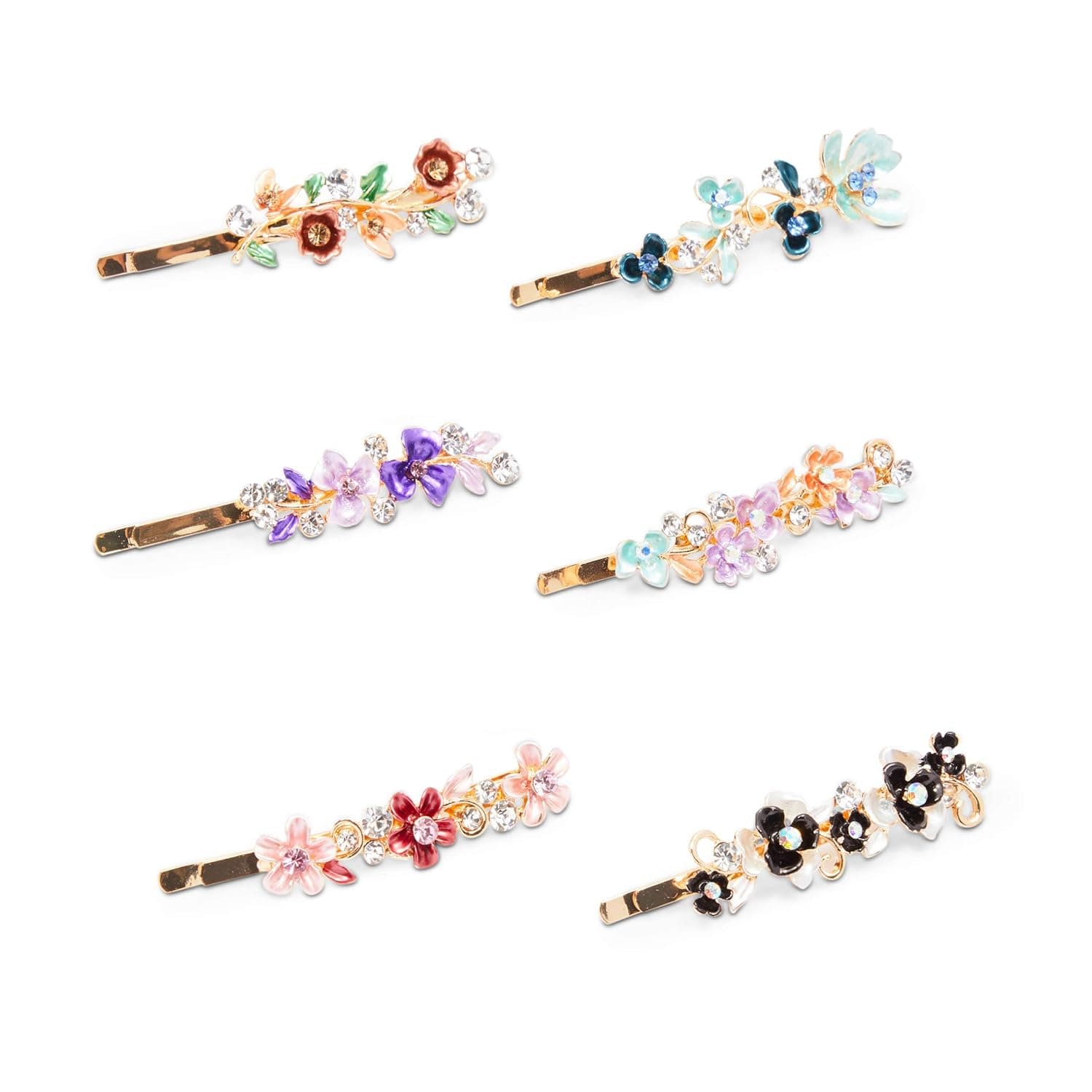 Decorative Flower Pins, Rhinestone Hair Accessories for Women, Girls (6 Pack)