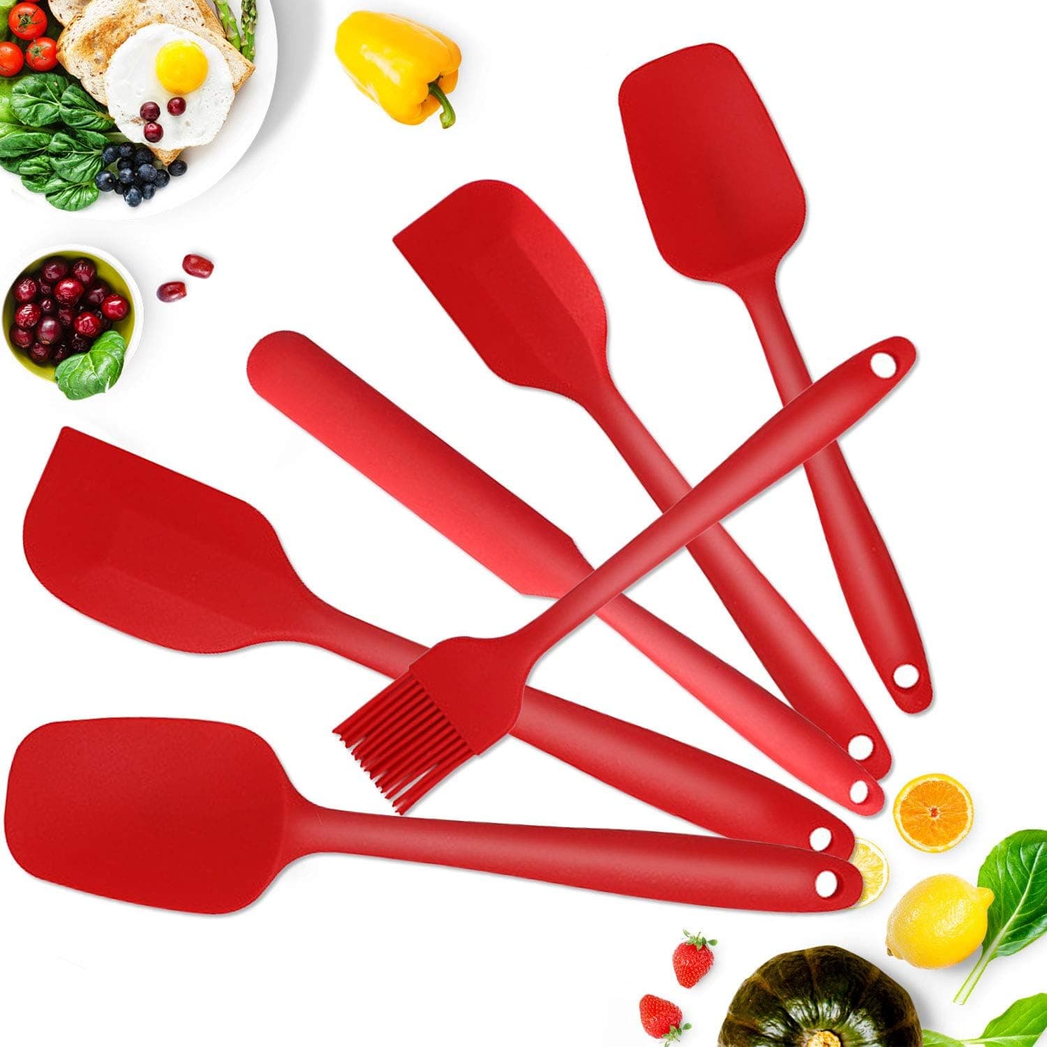 480 Degrees Fahrenheit Heat Resistant Silicone Spatula Scraper Set with One Piece Design (Red)