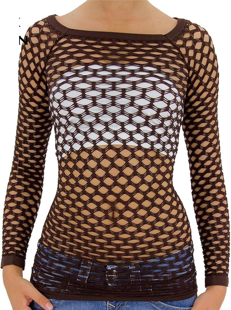 TD Collections Nylon Fishnet Long Sleeve Top Go Go Dance Wear